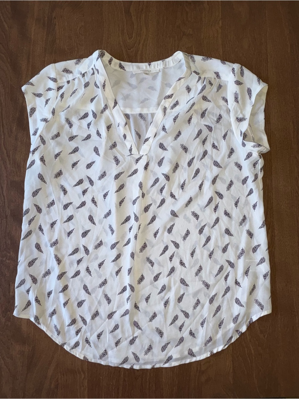 fun 2 fun White Feather-Print V-Neck Blouse
